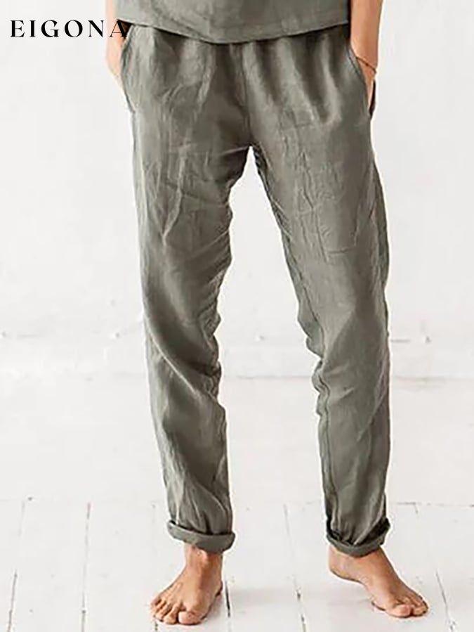 Vintage Solid Elastic Waist Casual Pants bottom