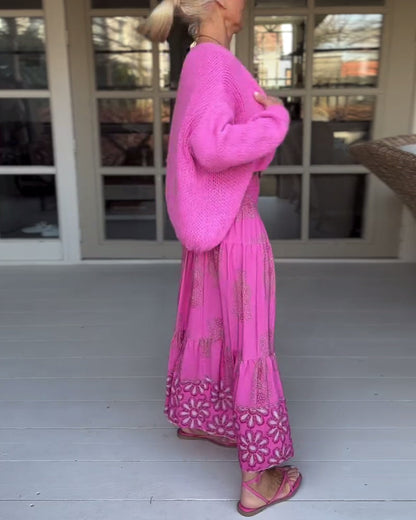 Ensfarget langermet casual cardigan