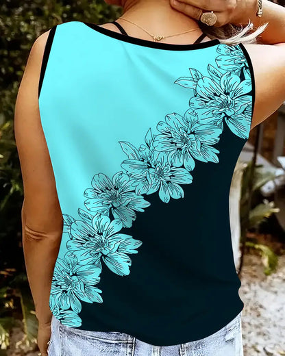 Ärmelloses Tanktop mit V-Ausschnitt und Colorblock-Print