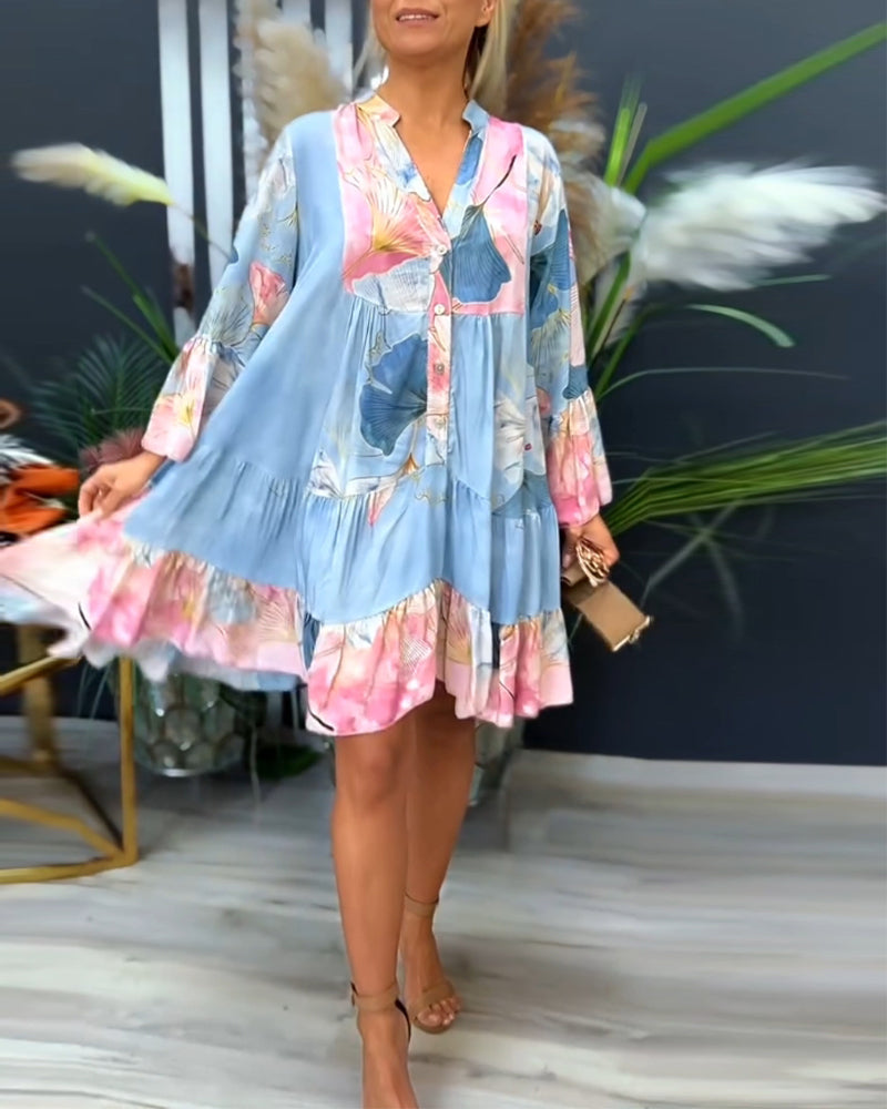 Long-sleeved printed patchwork casual dress 202466 casual dresses spring summer