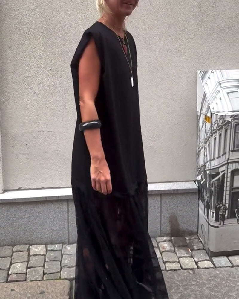 Ärmelloses Mesh-Patchwork-Kleid