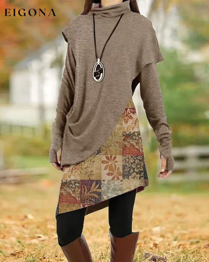 Retro Patchwork Dress Brown 2023 f/w 23BF casual dresses Clothes Dresses