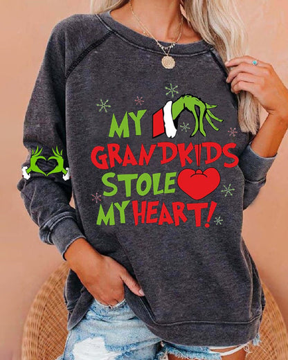 Women my grandkids stole my heart christmas print casual sweatshirt 2024 f/w christmas Grinch sweatshirts