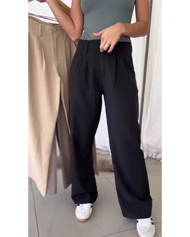 Casual solid color pleated straight pants 2024 f/w pants spring