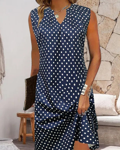 Polka dot print sleeveless elegant dress