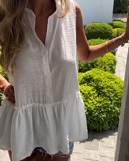 Sleeveless Lapel A-Line Tank Top