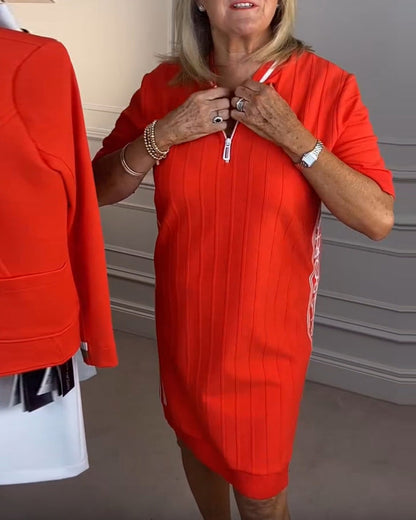 Etuikleid mit halbem Reißverschluss und Kontrastfarbe