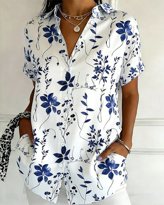 Collared Short-Sleeved Printed Shirt
