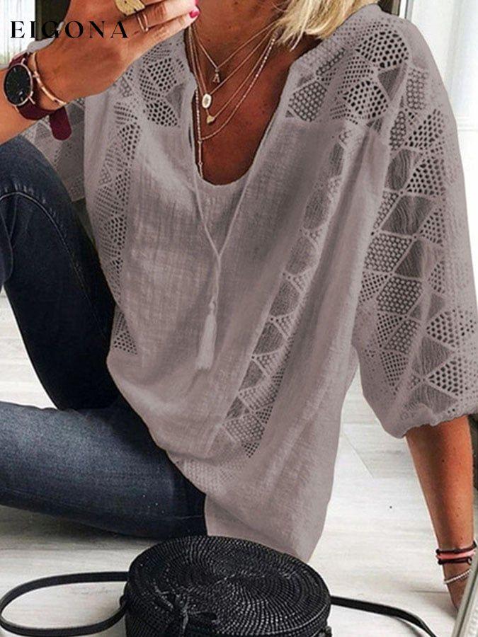 Loose Solid Color Pullover V-Neck Shirt cotton linens