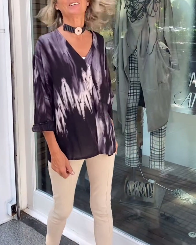 Vintage Bluse mit V-Ausschnitt und Print