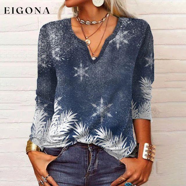 Casual Snowflake Print Blouse Blue best Best Sellings clothes Plus Size Sale tops Topseller