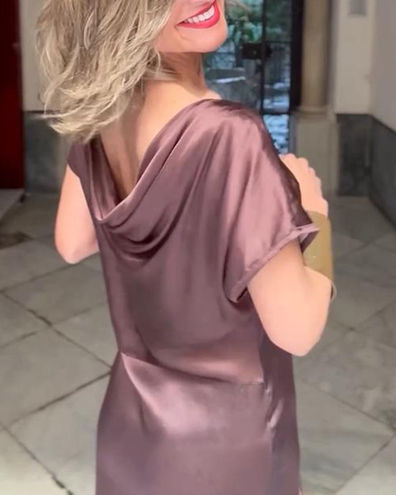 Positioned Flower Waist Satin Dress