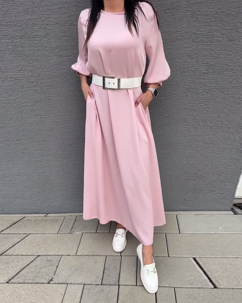 Einfarbiges Kleid mit Laternenärmeln