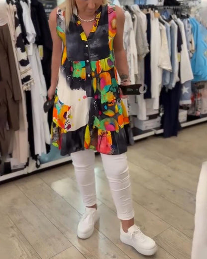 Canotta stampata senza maniche alla moda retrò