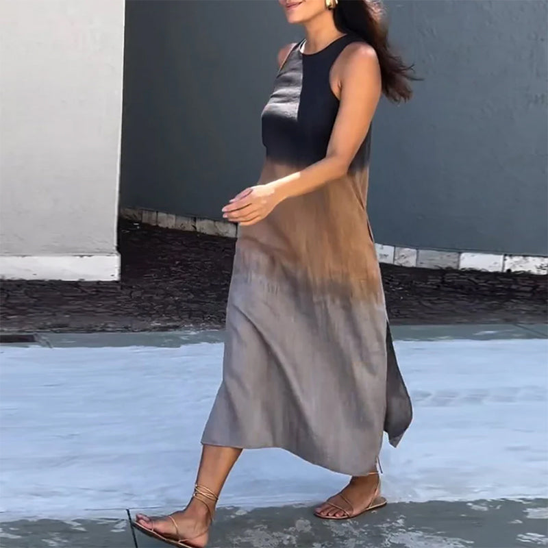 Ermeløs gradient kjole med rund hals