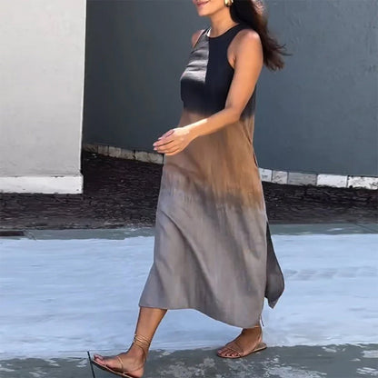 Ermeløs gradient kjole med rund hals