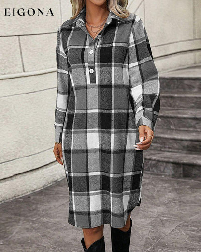 Plaid Lapel Shift Dress Gray 2023 f/w 23BF casual dresses Clothes Dresses spring