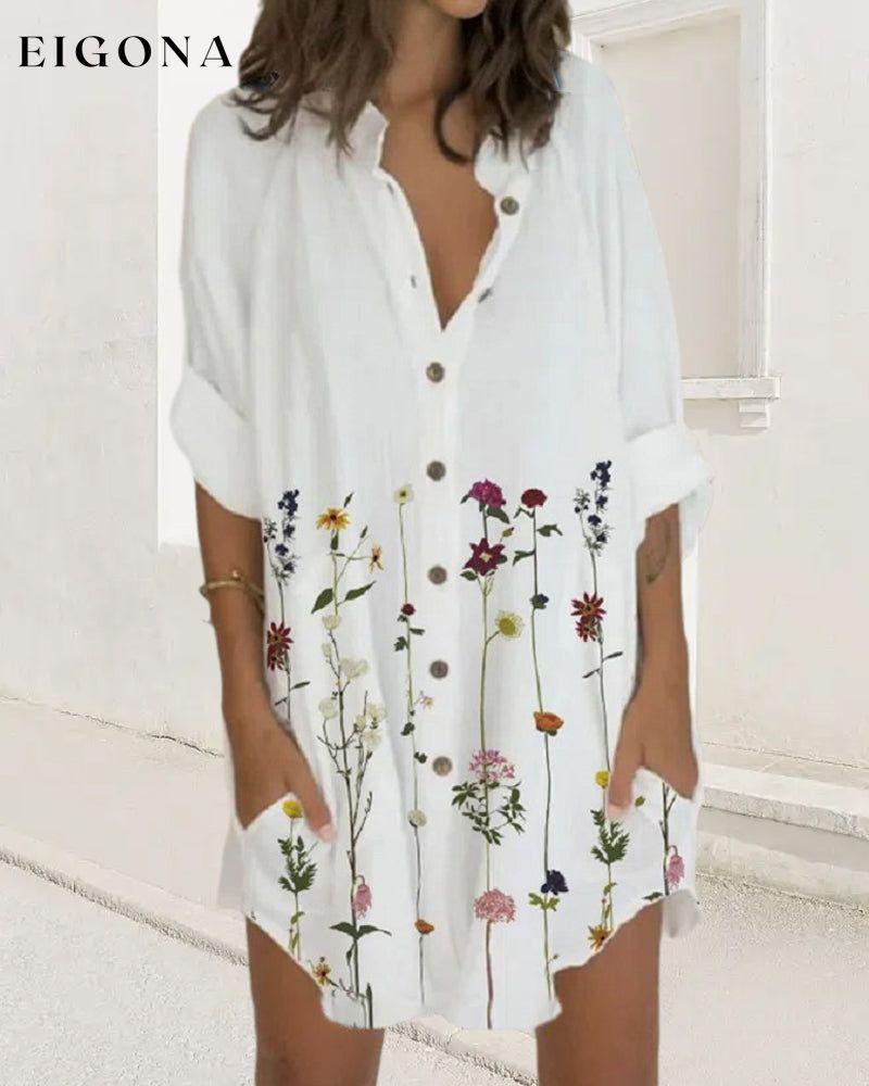 Printed button long sleeve pocket dress 23BF Casual Dresses Clothes Dresses Spring Summer