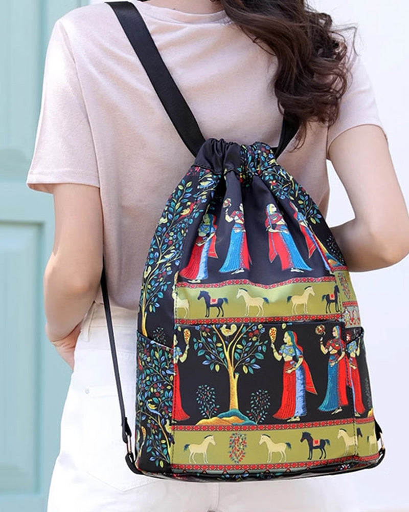 Ethnic style drawstring shoulder bag bags