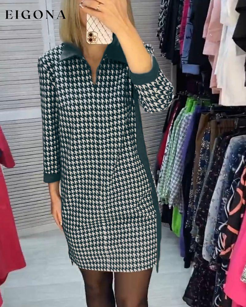 Lapel Pocket Plaid Long Sleeve Dress Green 2023 f/w 23BF casual dresses Clothes Dresses