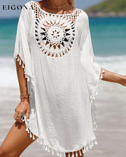 Beach Cover up with Tassels White One size fits all 23BF Clothes Cover-Ups Spring Summer Swimwear
