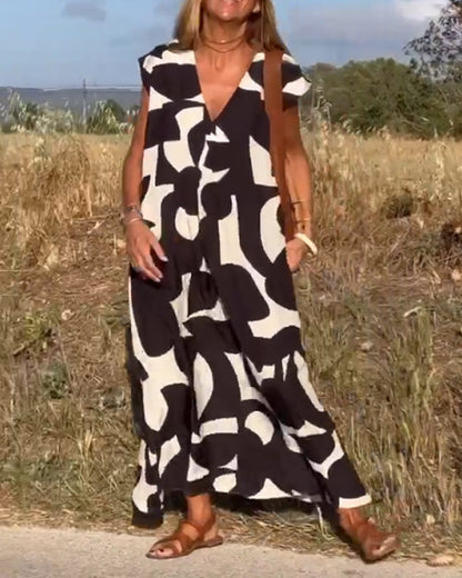 Vestido estampado com decote em V