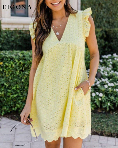 Lace above-knee dress Yellow 23BF 23BK casual dresses Clothes Dresses Spring summer vacation dresses