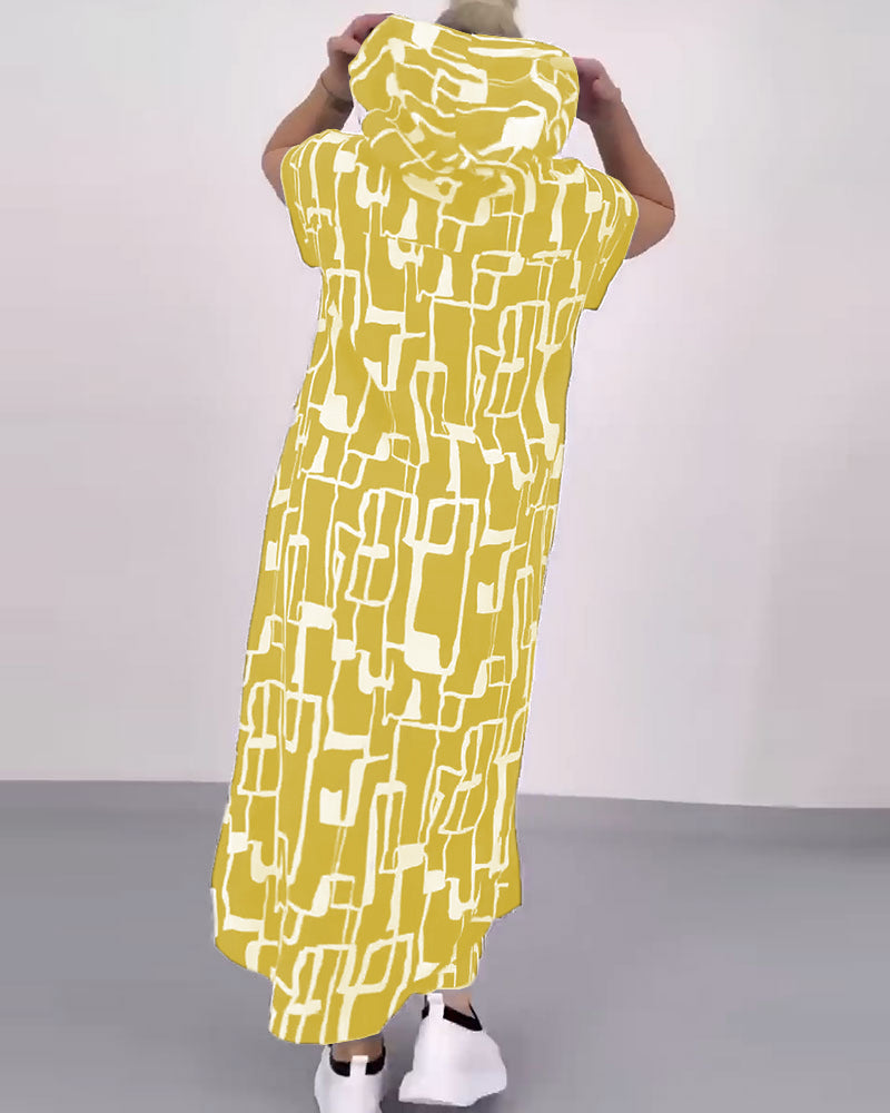 Lockeres Kontrastkleid mit halbem Reißverschluss