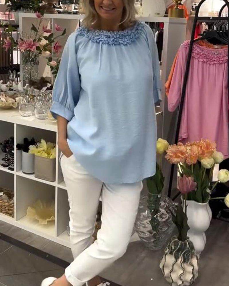 Lockere Bluse mit halblangen Ärmeln und Blumenmuster