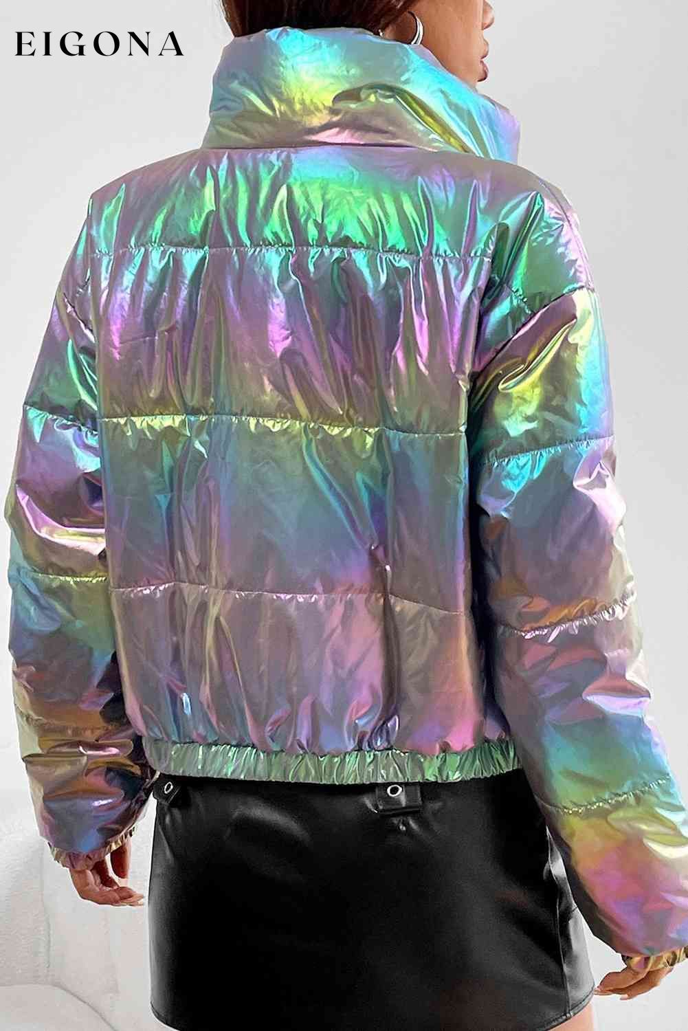 Gradient Zip-Up Oil Spill Chrome Winter Coat clothes Jackets & Coats M@Y Ship From Overseas