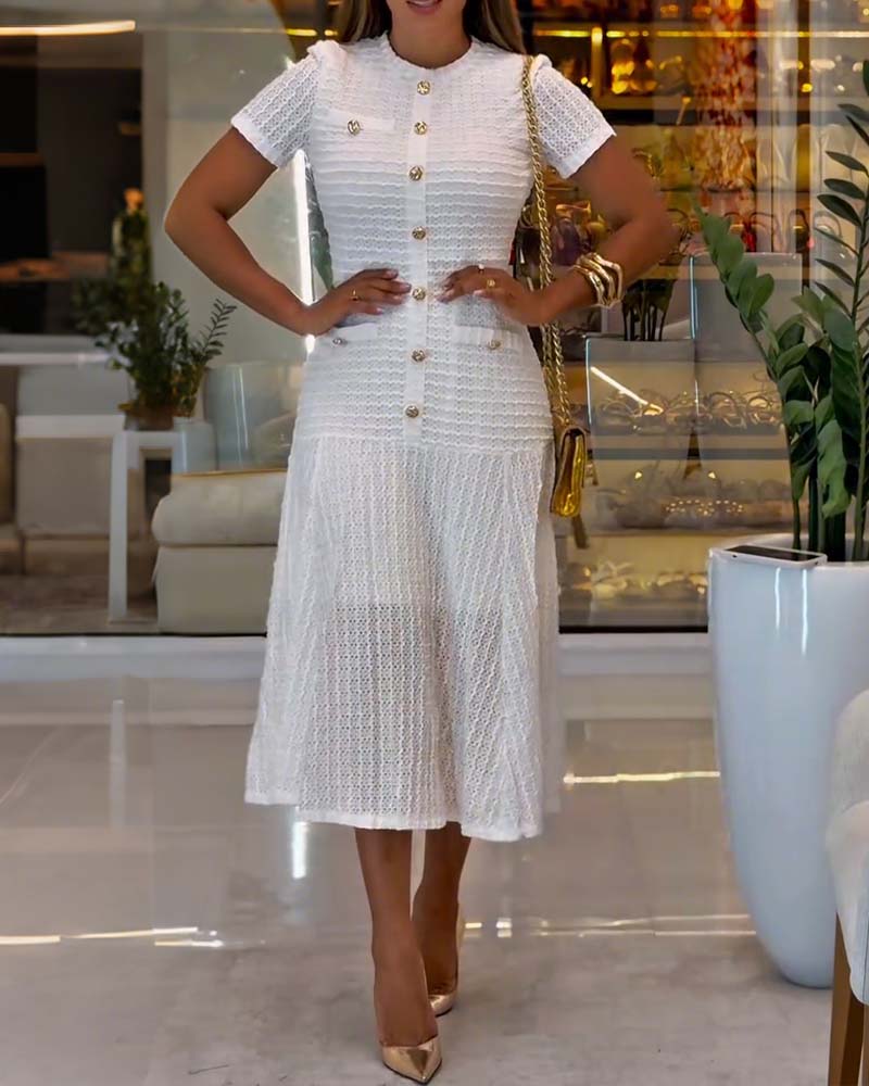 Hollow Short-Sleeved Elegant A-Hem Dress