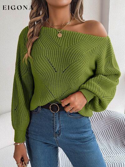 Openwork Off The Shoulder Long Sleeve Sweater Moss B.J.S clothes Ship From Overseas Sweater sweaters Sweatshirt
