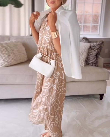 Kurzärmliges Taschenkleid mit geometrischen Prints