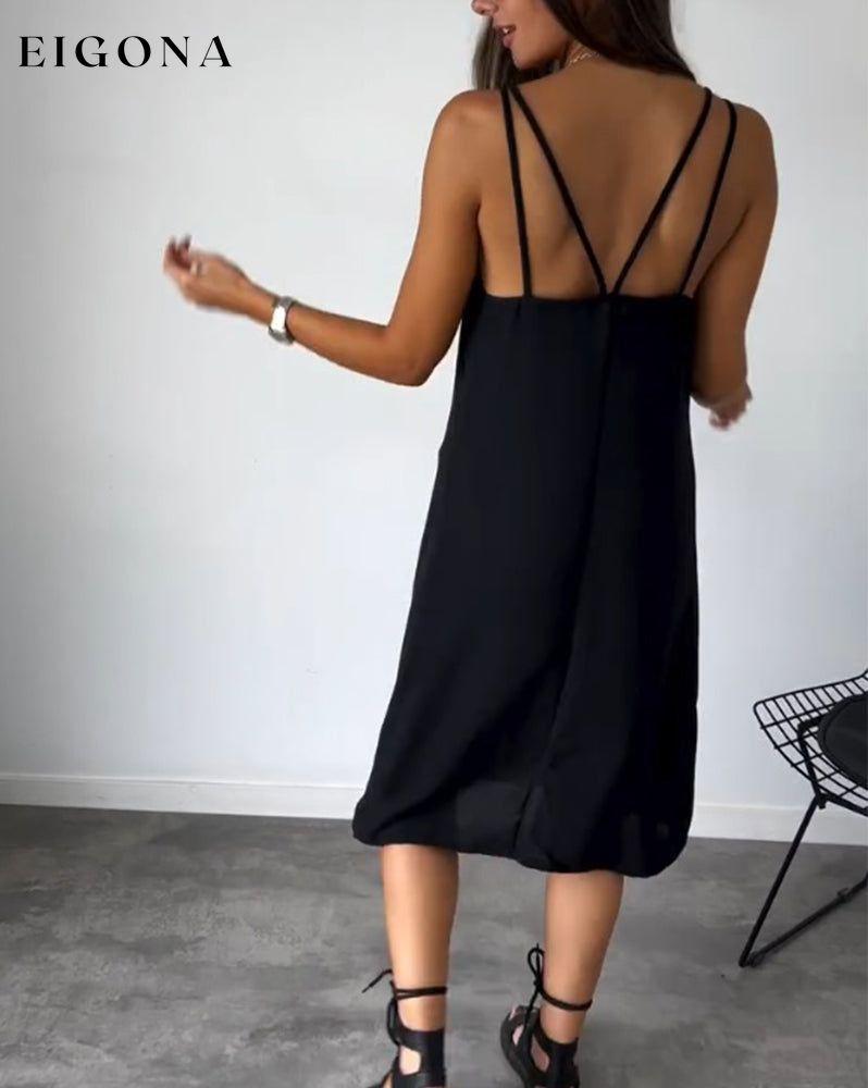 Slit solid color suspender dress casual dresses summer