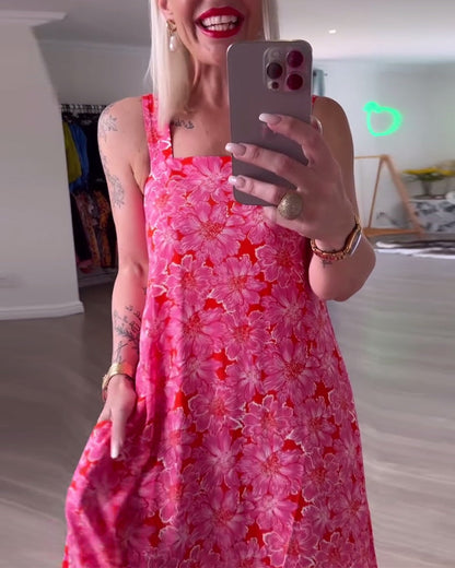 Trägerloses Kleid mit Print und quadratischem Ausschnitt