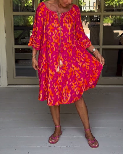 Lockeres Kleid mit Glockenärmeln und Print