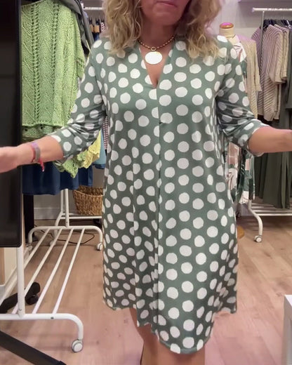 Casual V-Neck Polka Dot Dress