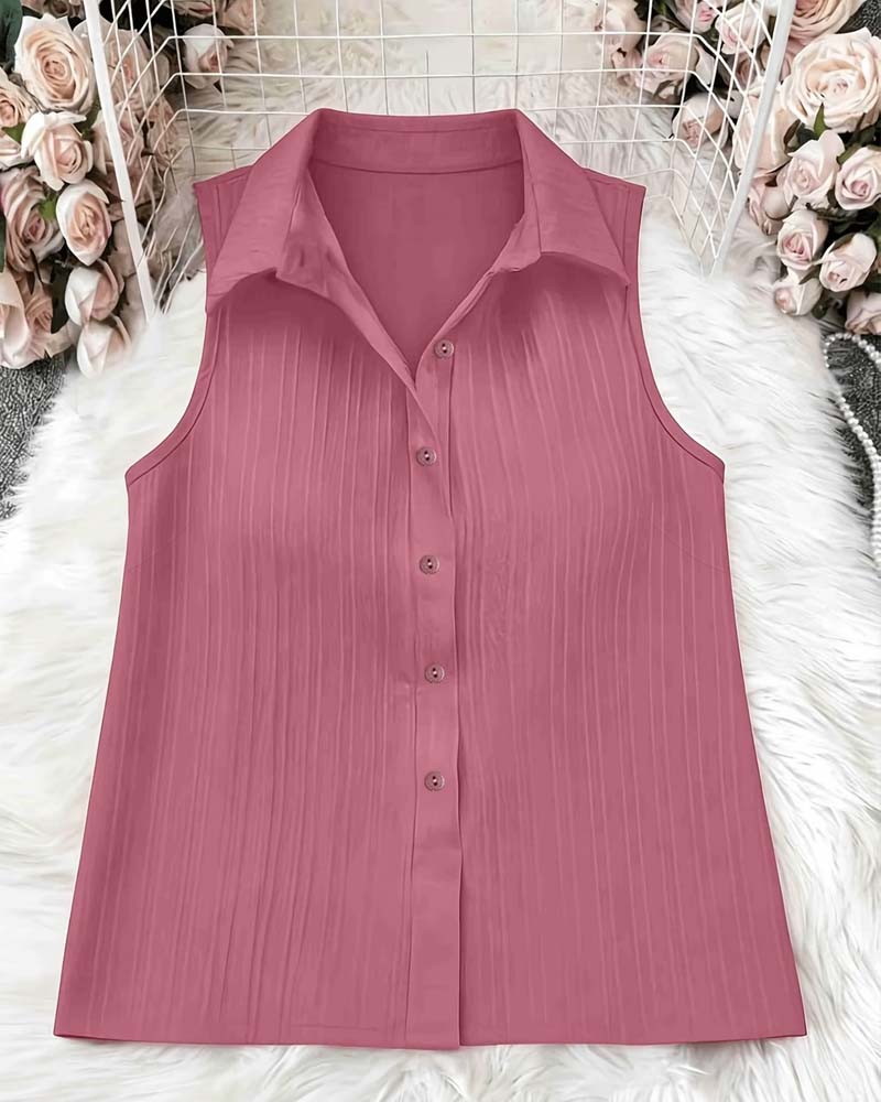 Sleeveless Lapel Textured Tank Top