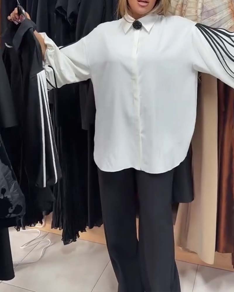 Contrast Line Long-Sleeved Shirt