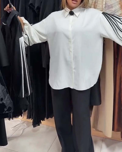 Contrast Line Long-Sleeved Shirt