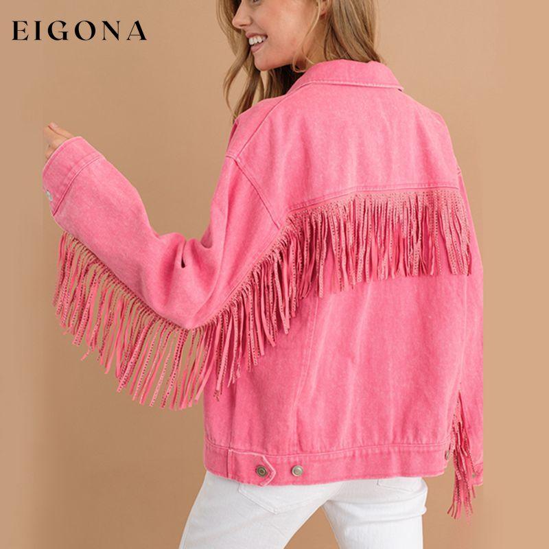 Fringe Detail Dropped Shoulder Denim Jacket clothes DE.O.Z.X Ship From Overseas Shipping Delay 09/29/2023 - 10/06/2023 trend