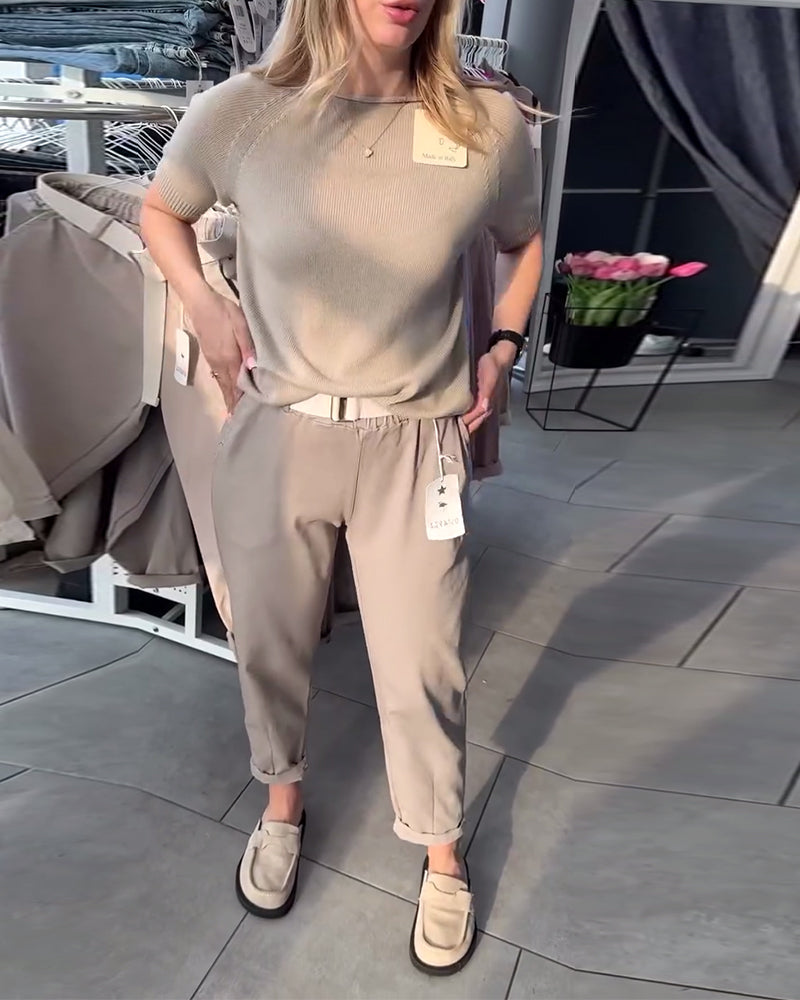 Einfarbige, lässige, gerade Hose