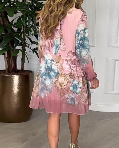 Elegant Floral Pleated  Dress