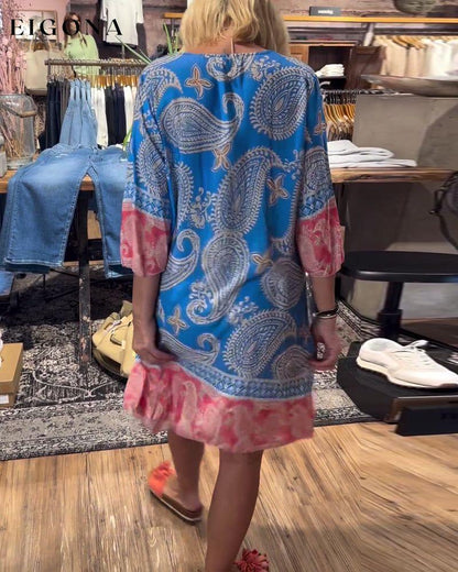 V-neck loose printed dress casual casual dresses summer