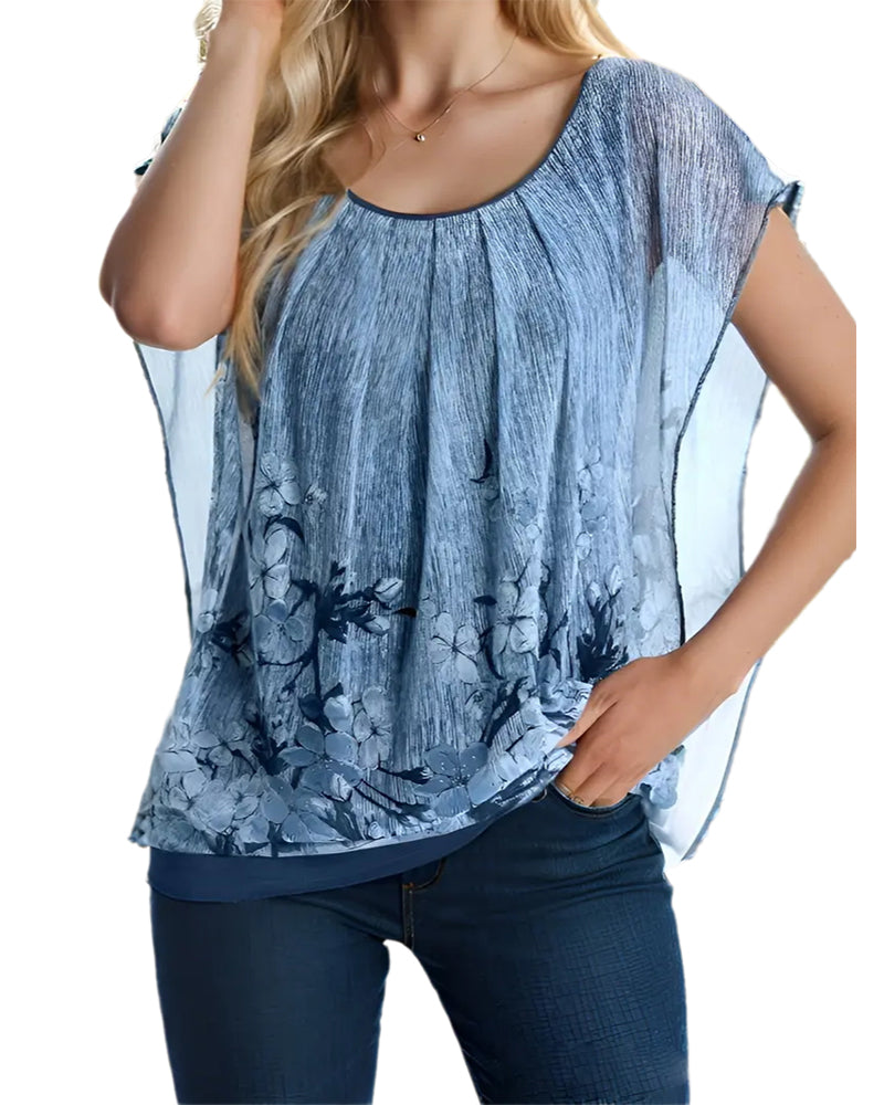 Modische Bluse mit floralen Fledermausärmeln