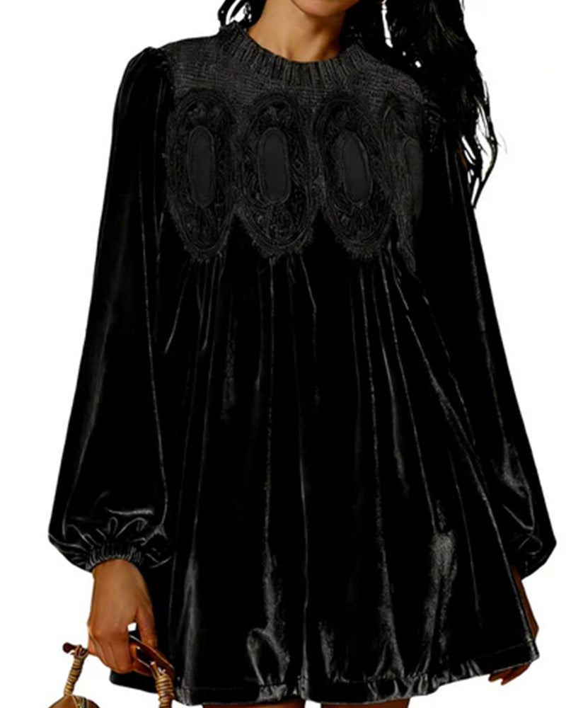 Vintage-Inspired Lace Panel Tunic Dress