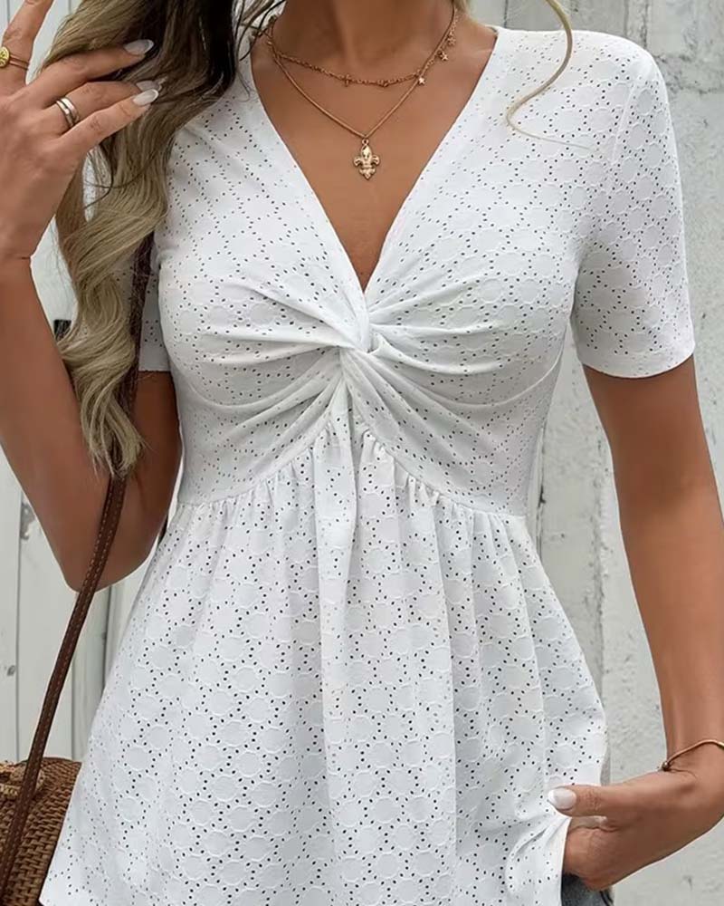V-neck Twisted Waist Short Sleeve T-shirt