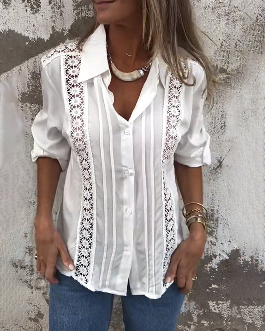 Einfarbiges, hohles Hemd mit Revers