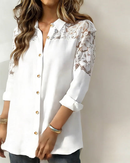 Lace Patchwork Lapel Fashion Blouse