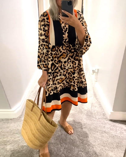 Contrast color leopard print V-neck casual dress casual dresses spring summer